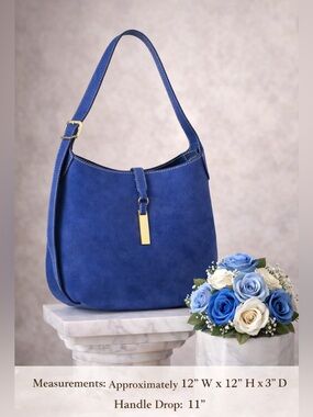 Blue Suede Shoulder Bag - Unbranded